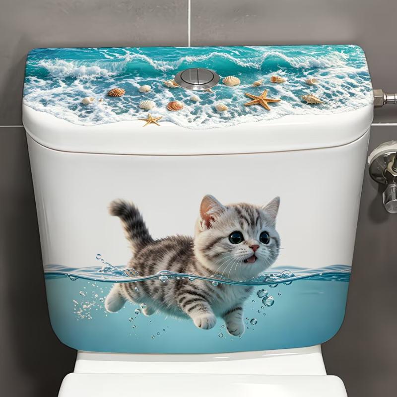 Jet Home Bathroom - (Ce14)Cute Swimming Cat Toilet Sticker Waterproof