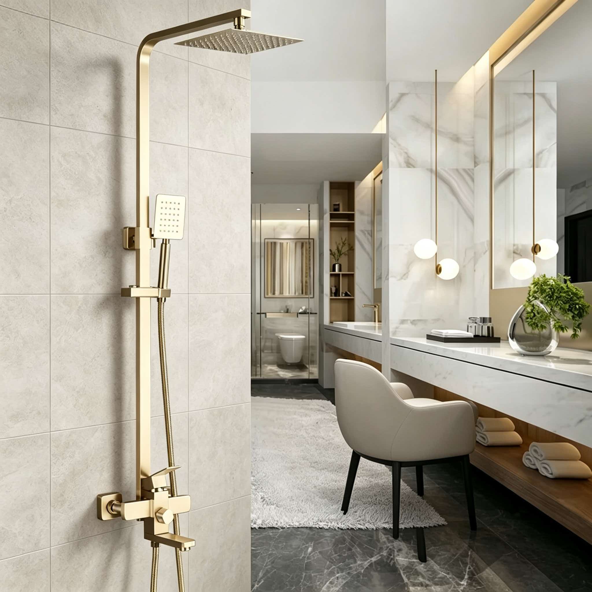 Home Bathroom Faucets - Gold shower set stainless steel pressurized