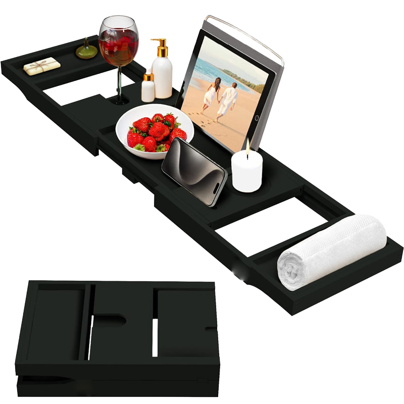 Bath Caddy Tray - Adjustable Bamboo Bathtub Tray Table Collapsible