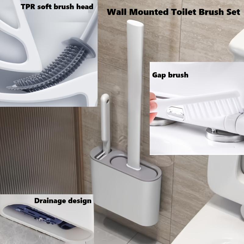 Home Bathroom Organizer - Wall Mount Toilet Brush Set, Modern