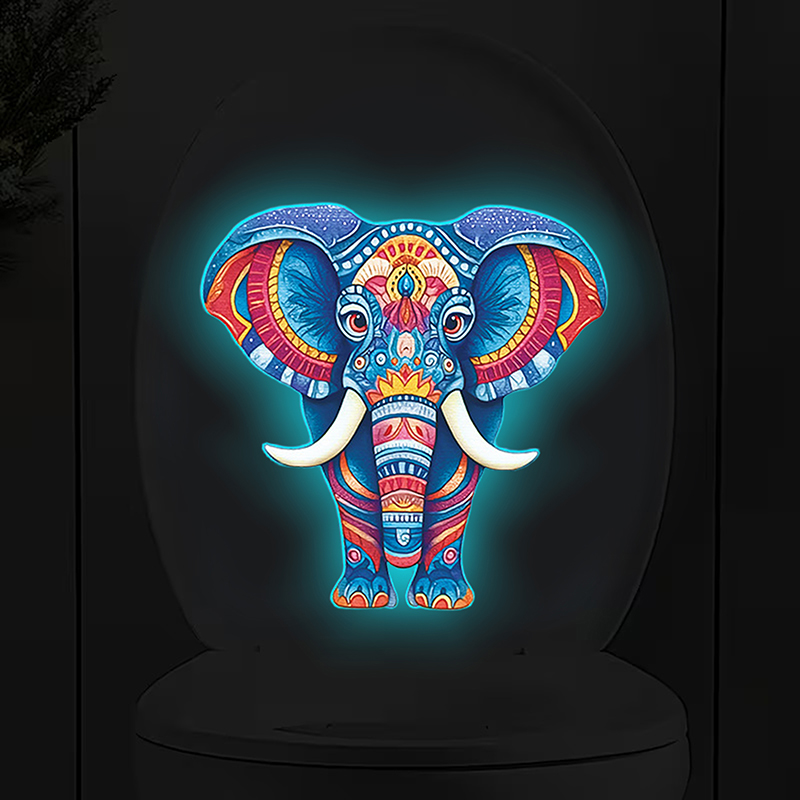 Jet Home Bathroom - Glow-in-the-Dark Colored Totem Elephant Toilet Sticker