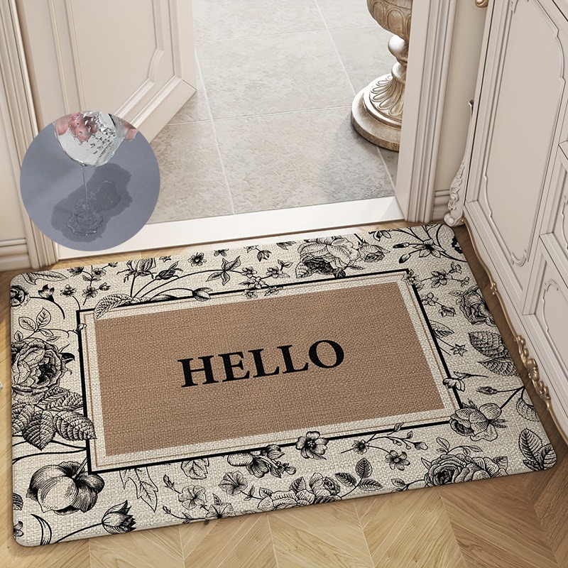 Home Bathroom Cleaning Machine - Hello Retro Print Doormat Non-slip Easy