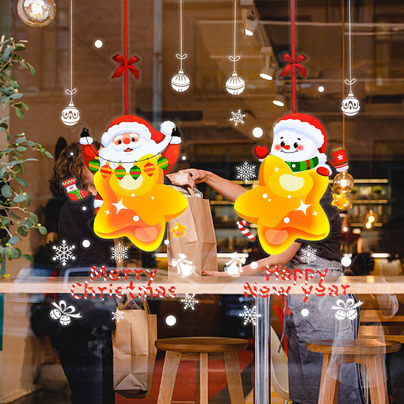Home Of The Year Bathroom - Christmas Santa Claus Window Stickers Happy