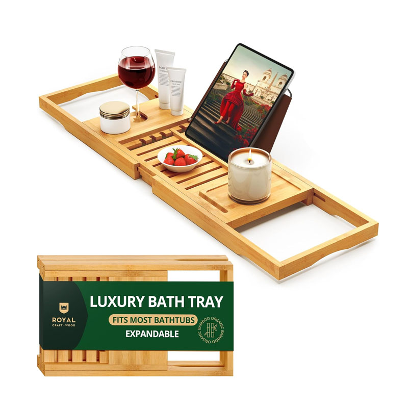 Adjustable Bamboo Bathtub Tray - đánh giá và giá Bath Caddy Tray