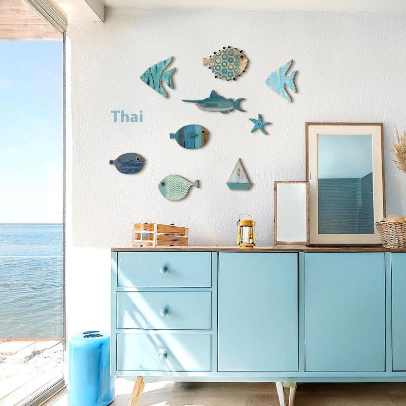 10pcs/set Fish Wall Decor Wood - đánh giá và giá Jet Home Bathroom