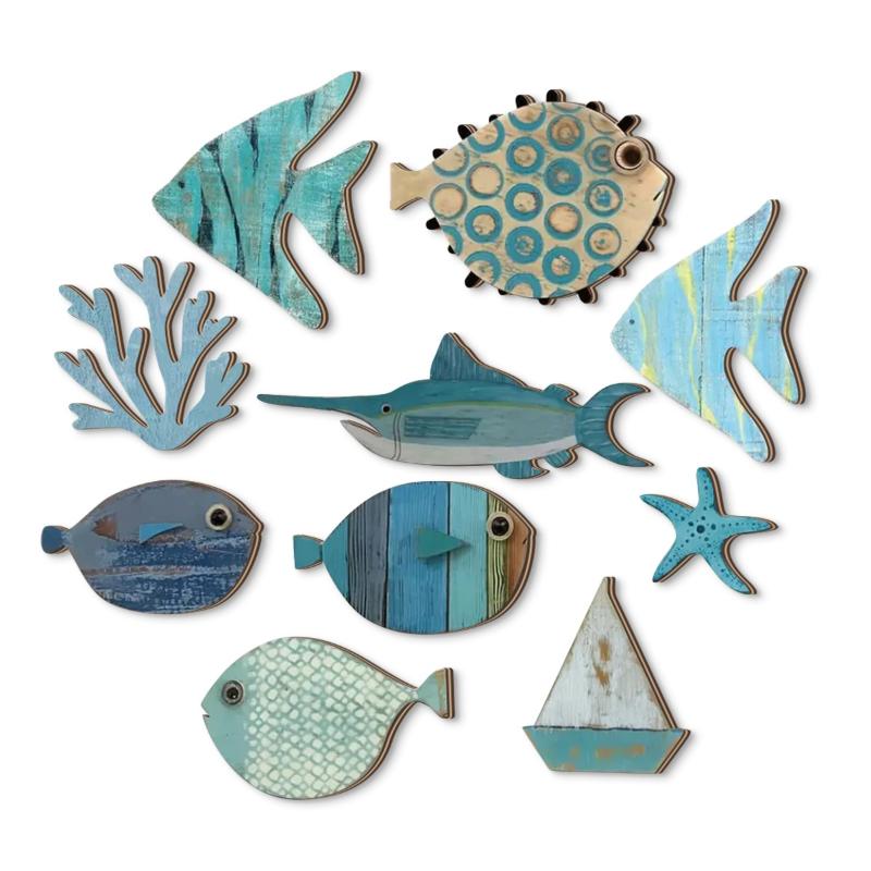 10pcs/set Fish Wall Decor Wood - đánh giá và giá Jet Home Bathroom