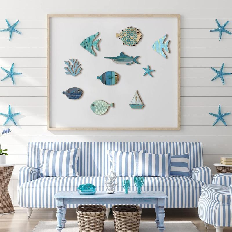 10pcs/set Fish Wall Decor Wood - đánh giá và giá Jet Home Bathroom