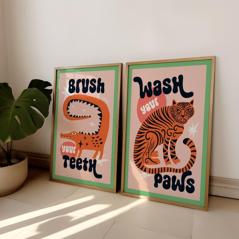 2pcs/set Tiger Wash Your Paws  - đánh giá và giá Home Bathroom Toilet