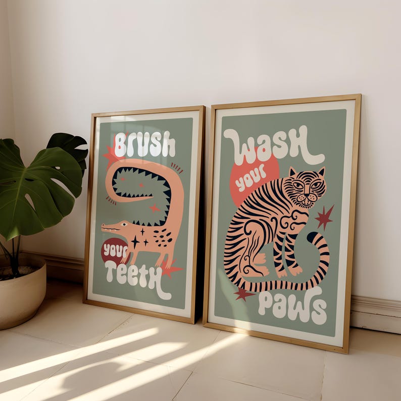 2pcs/set Tiger Wash Your Paws  - đánh giá và giá Home Bathroom Toilet