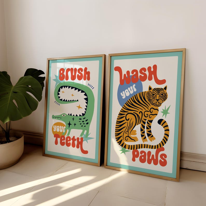 2pcs/set Tiger Wash Your Paws  - đánh giá và giá Home Bathroom Toilet