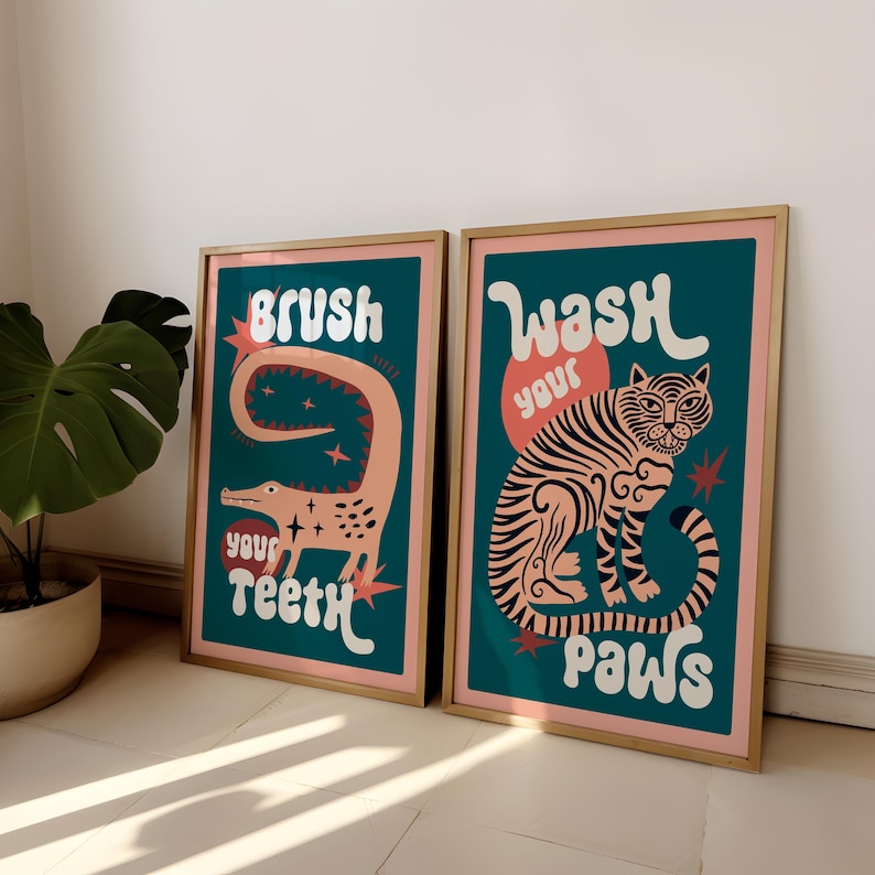 2pcs/set Tiger Wash Your Paws  - đánh giá và giá Home Bathroom Toilet